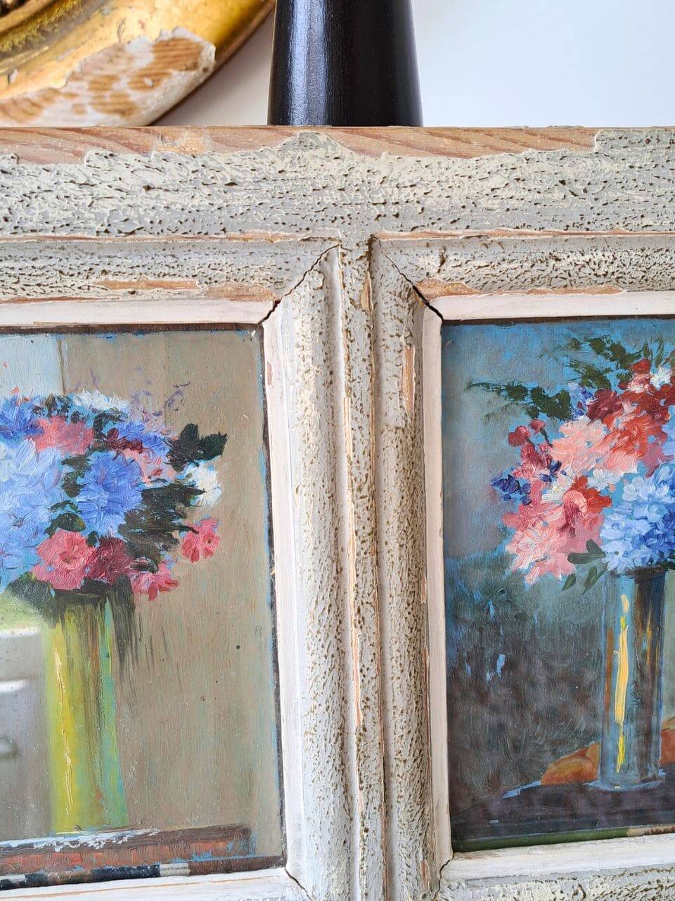 Pair of small antique floral oils by Jean Le Flaouter