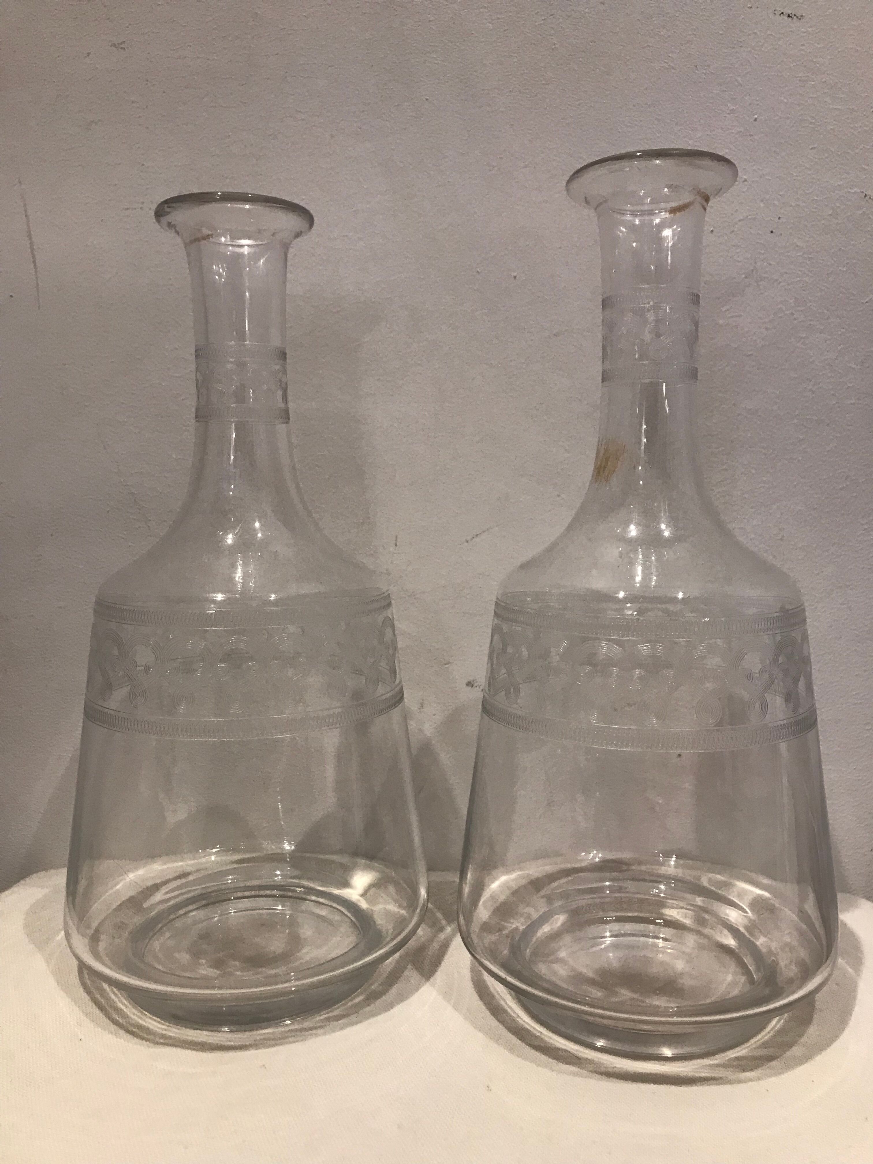 Pair of ancient carafes numbered Crystal Baccarat