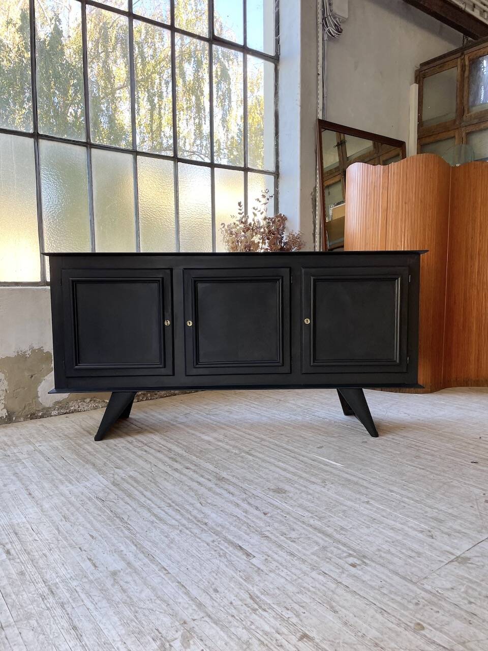 60s brutalist black sideboard