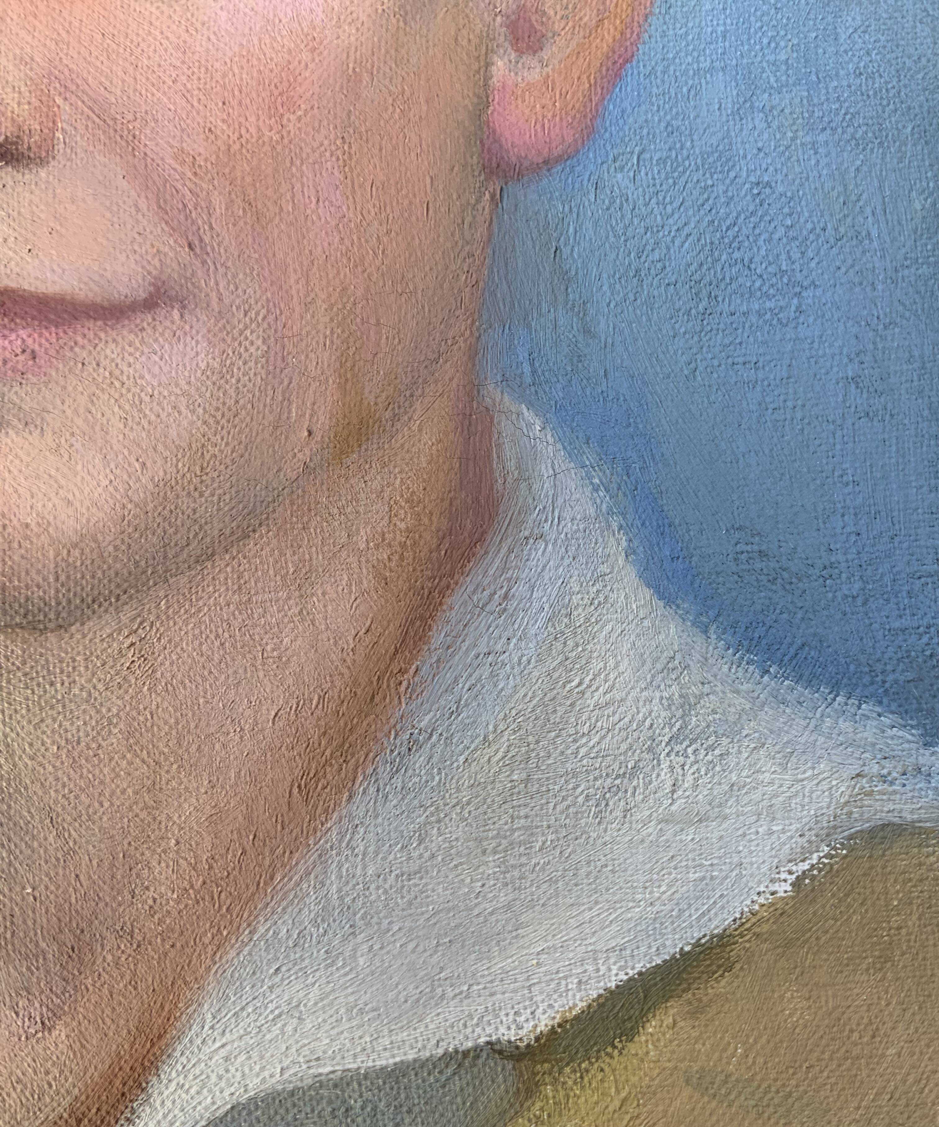 Vintage Oil On Canvas Men Portrait Signed, Small, 1950s