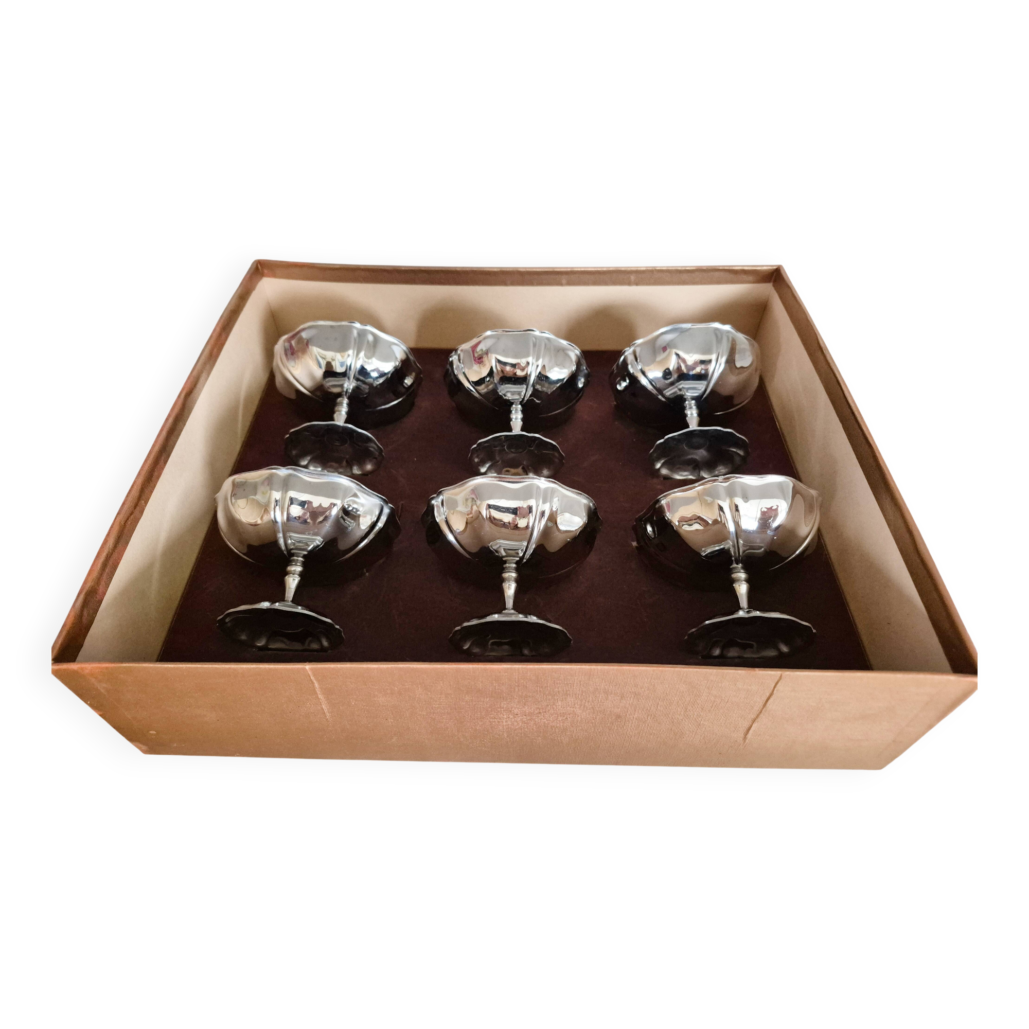 Set of 6 ice cream cups, Jean Couzon box, in 18/10 stainless steel