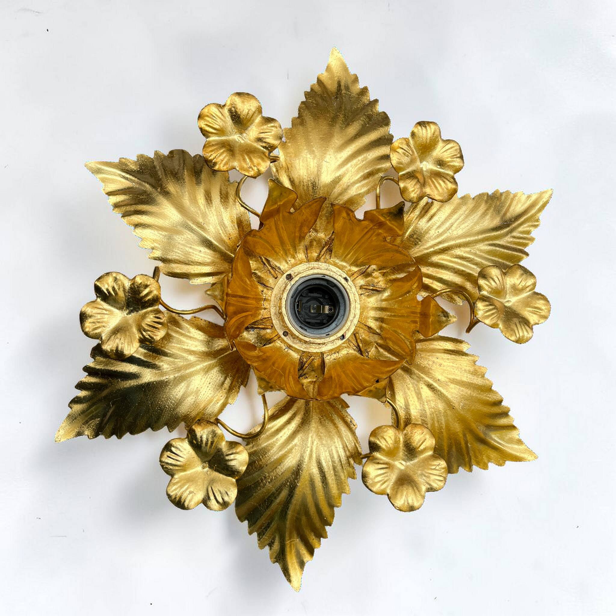 Applique fleur métal doré à la feuille d'or vintage Applique florentine