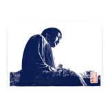 Handmade linocut of the Buddha of Kamakura Prussian blue version in limited edition, signed