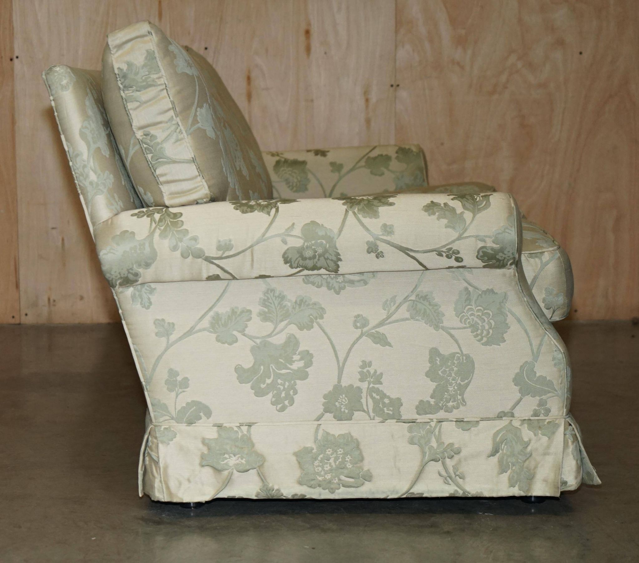 Pair of Howard & Son's style sofas in floral patterned silk blend.