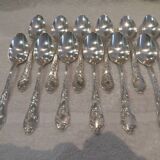 12 silver plated soup spoons by Boulenger, Art Nouveau Chardons