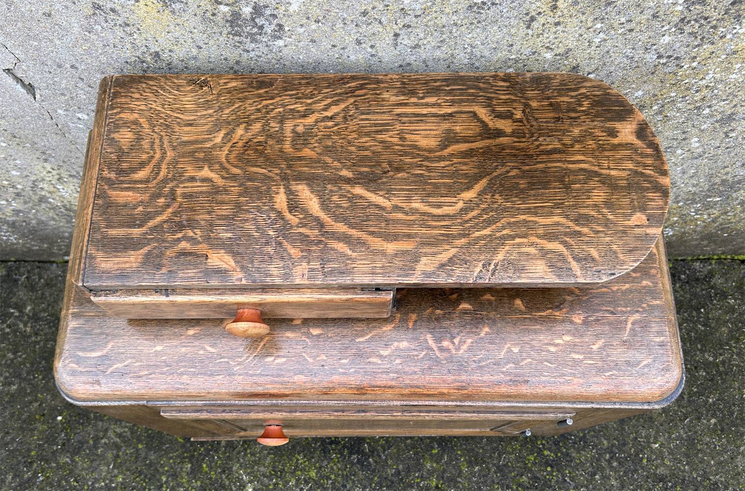 Art Deco bedside table, oak, moustache legs, 1930s
