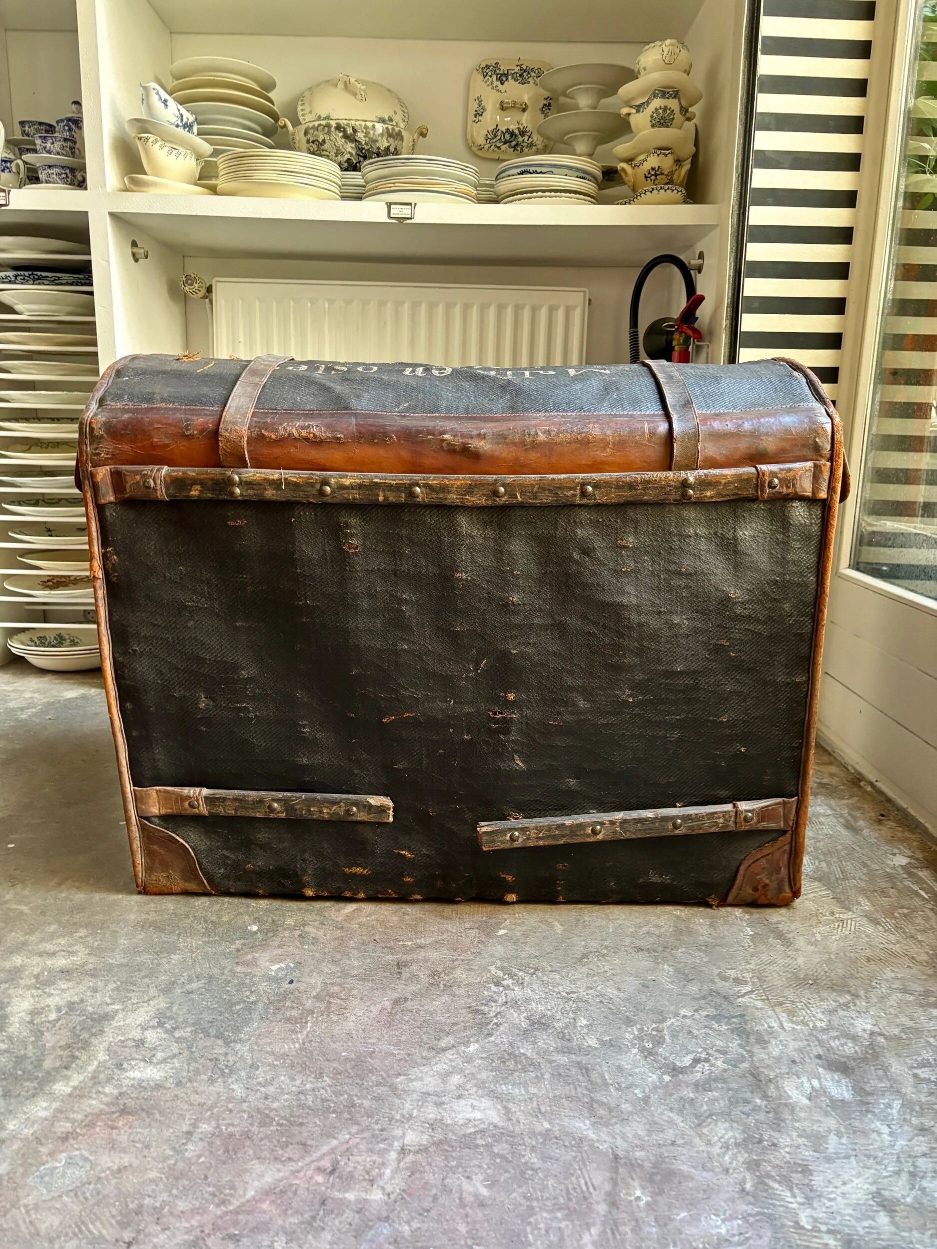 Wicker bag Gaigneur, coated canvas and leather marked JG
