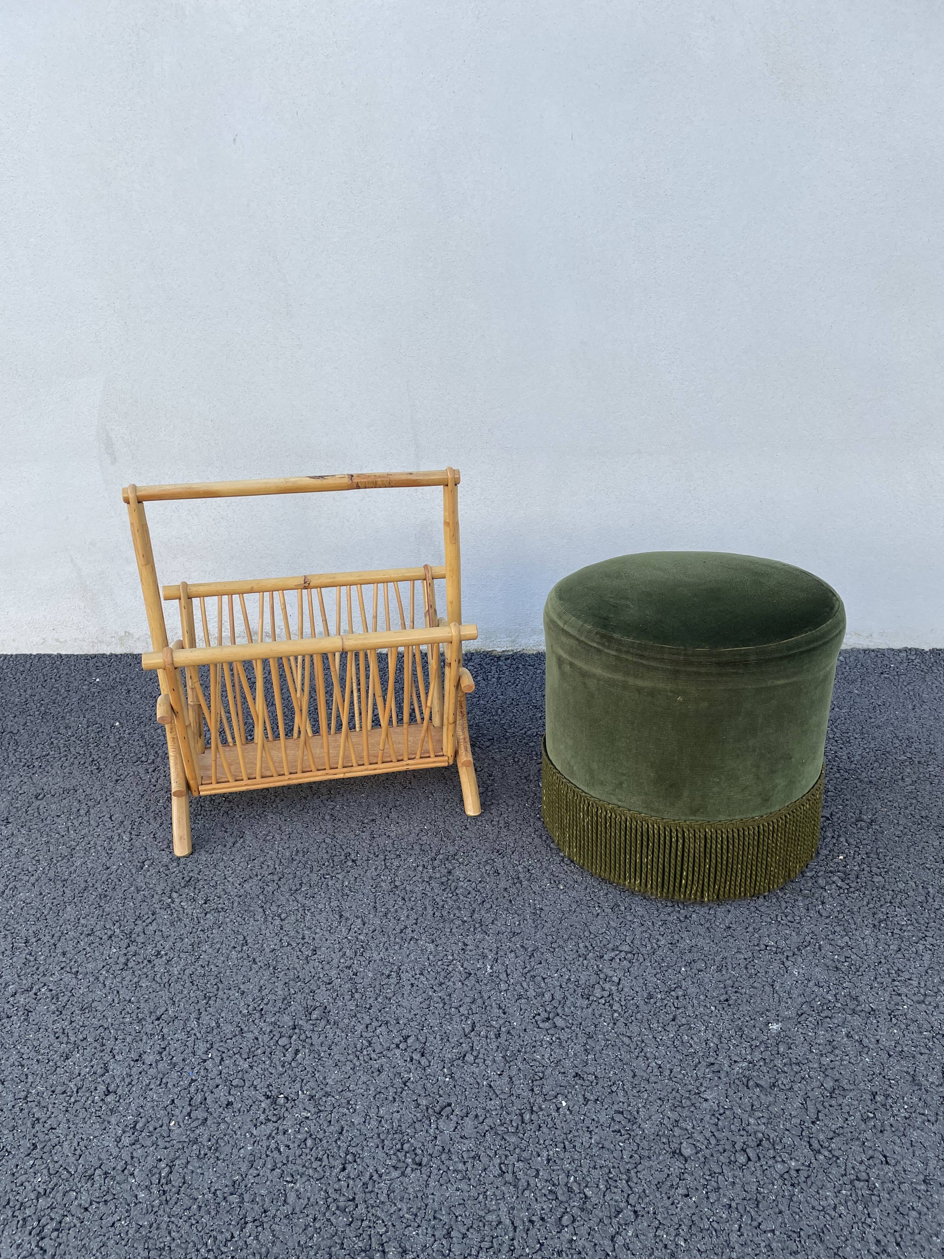 Green velvet pouf