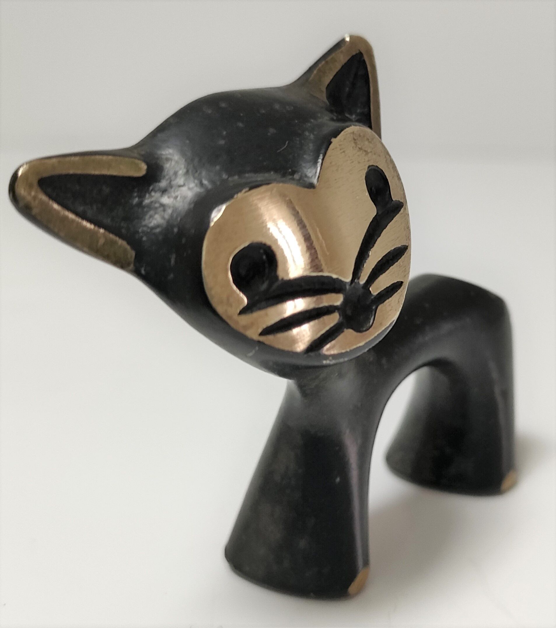 Porte stylo zoomorphe chat bronze patine noir design vintage