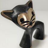 Porte stylo zoomorphe chat bronze patine noir design vintage