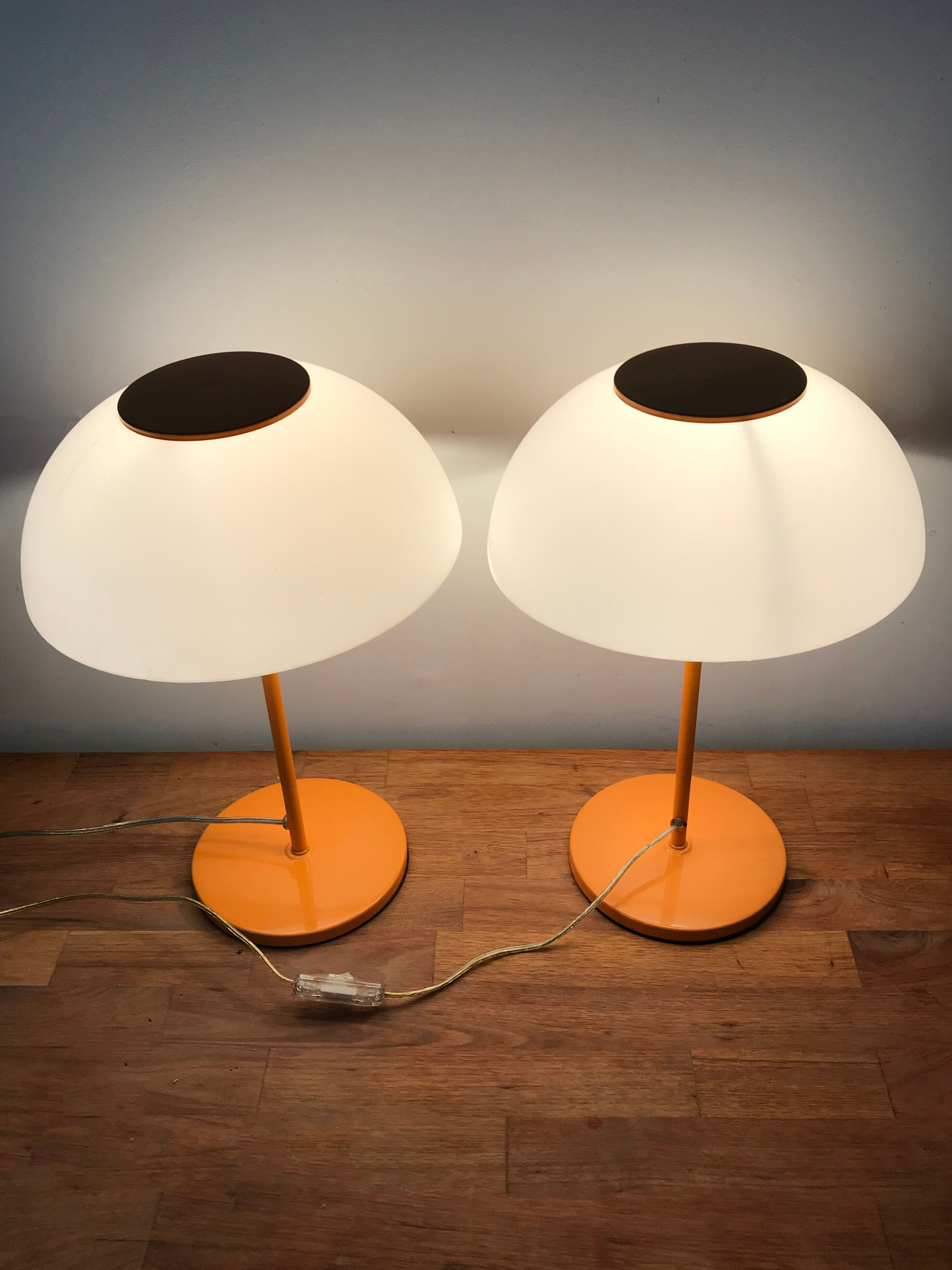 Pair of two Italian orange mushroom lamps from the 70s