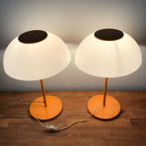 Paire de deux lampes champignon orange Italiennes des années 70