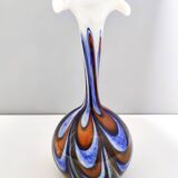 Grand vase en verre orange, blanc et bleu par Opaline Florence, Italie