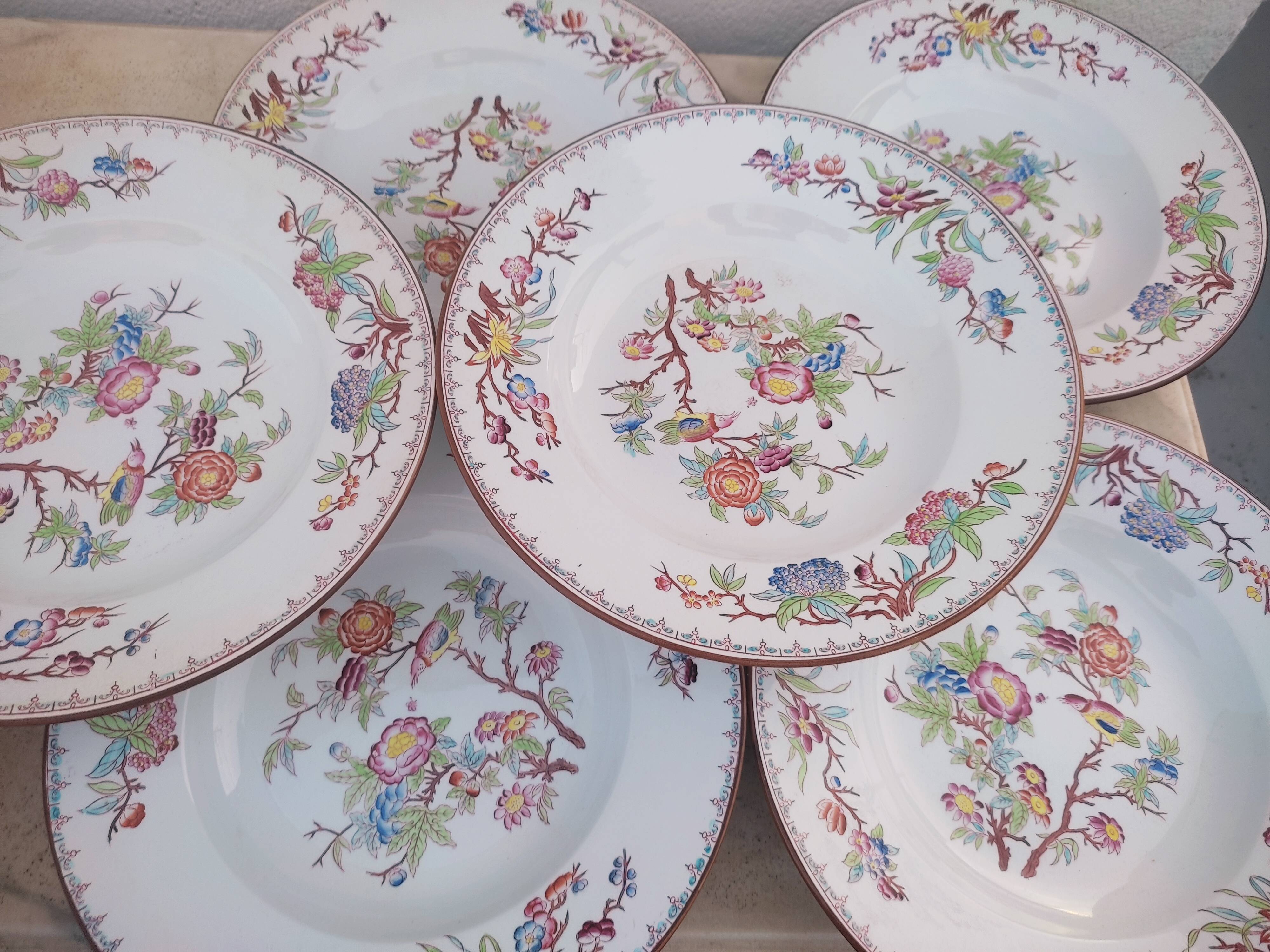 6 hollow plates Sarreguemines décor Minton