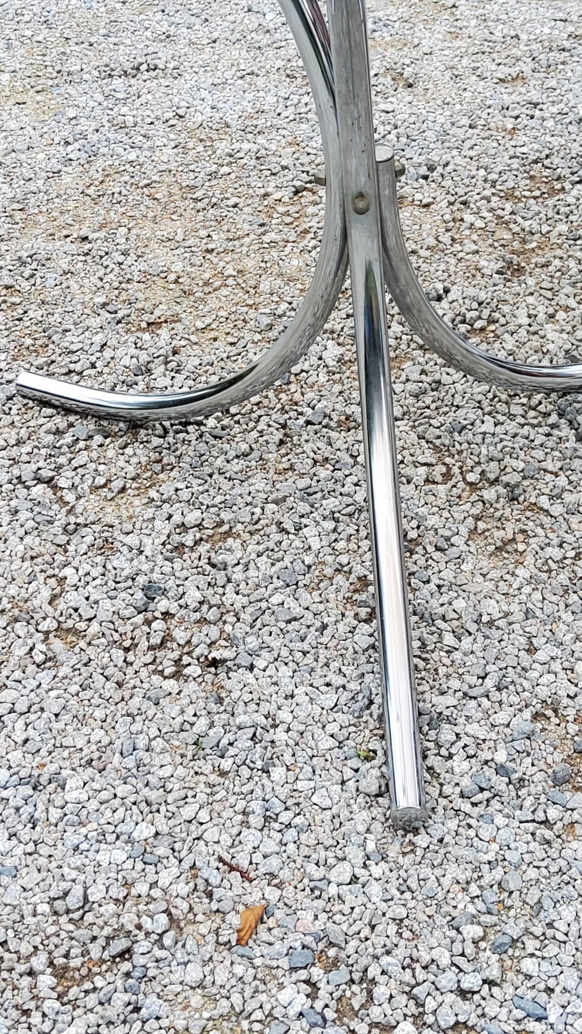 Dining table from the 70s top smoked glass base chrome