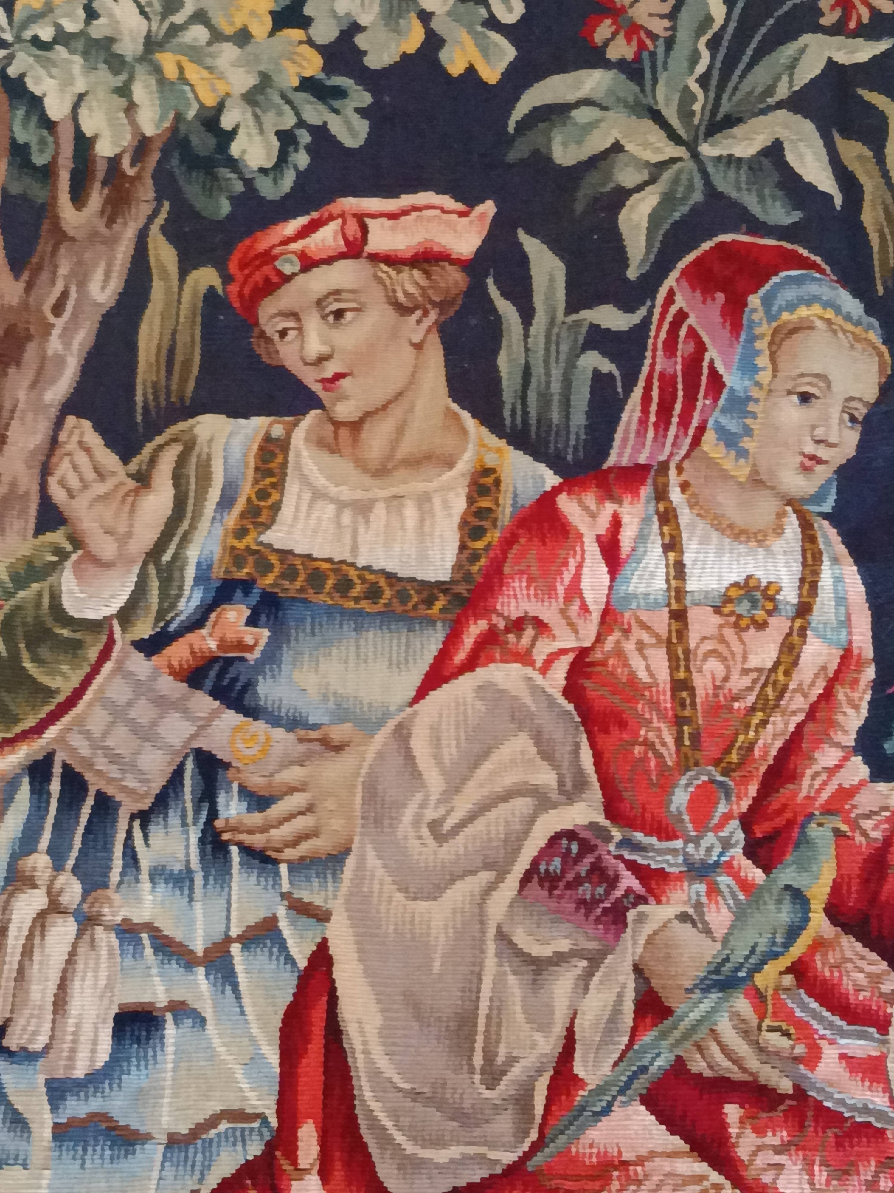Grande tapisserie Jules Pansu –  La Dame au coffret  – Point d’Halluin