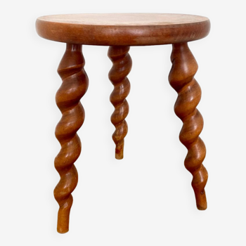 Vintage tripod stool with turned feet