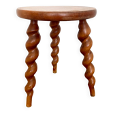 Vintage tripod stool with turned feet