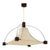 Lustre Design en Bois, Laiton et Tissu, 1980s