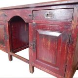 Bureau ancien rouge vieux teck patine et piece d'origine inde