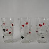 Set of 6 70s card game water glasses