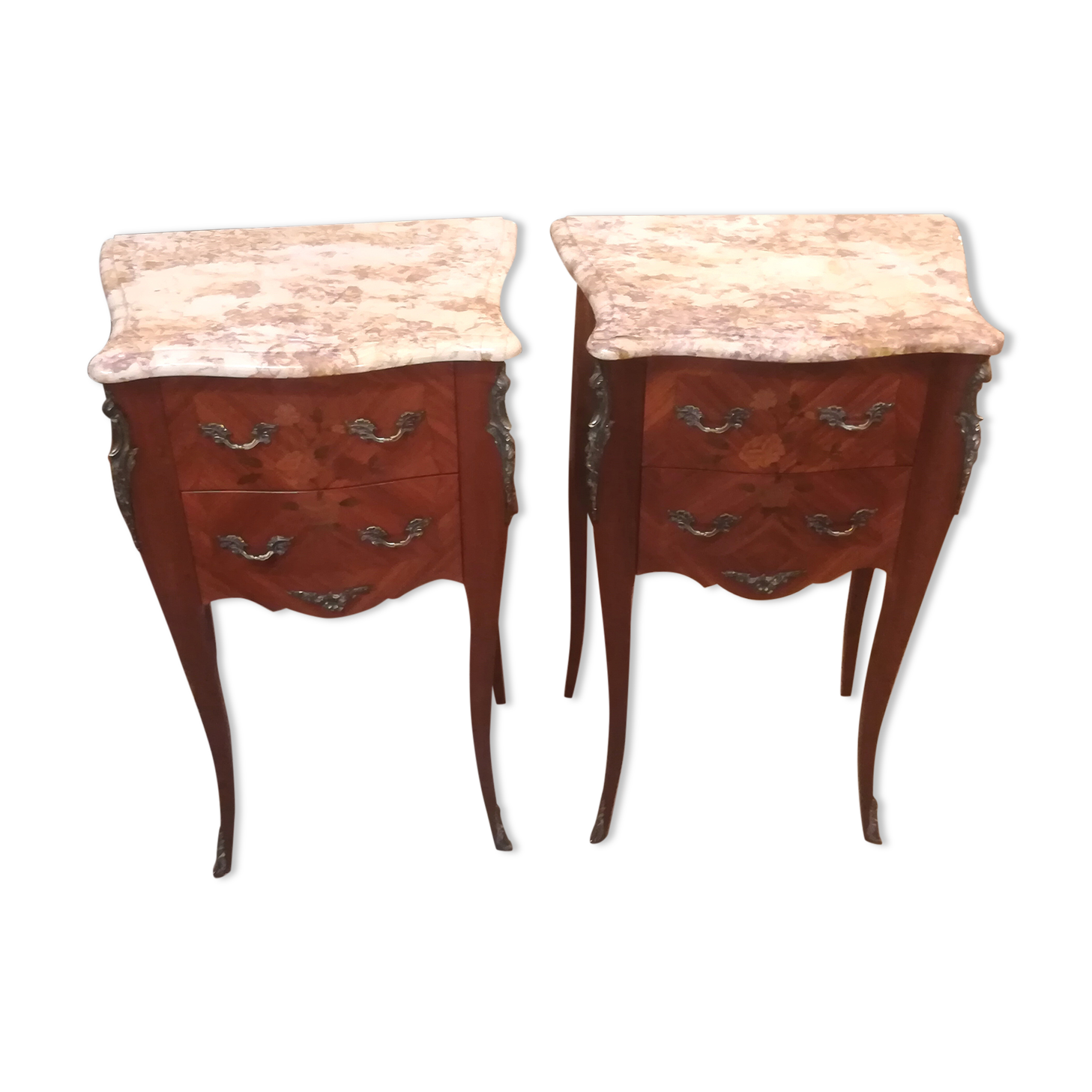 Pair of Louis XV style bedside tables in marquetry