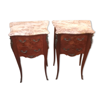 Pair of Louis XV style bedside tables in marquetry