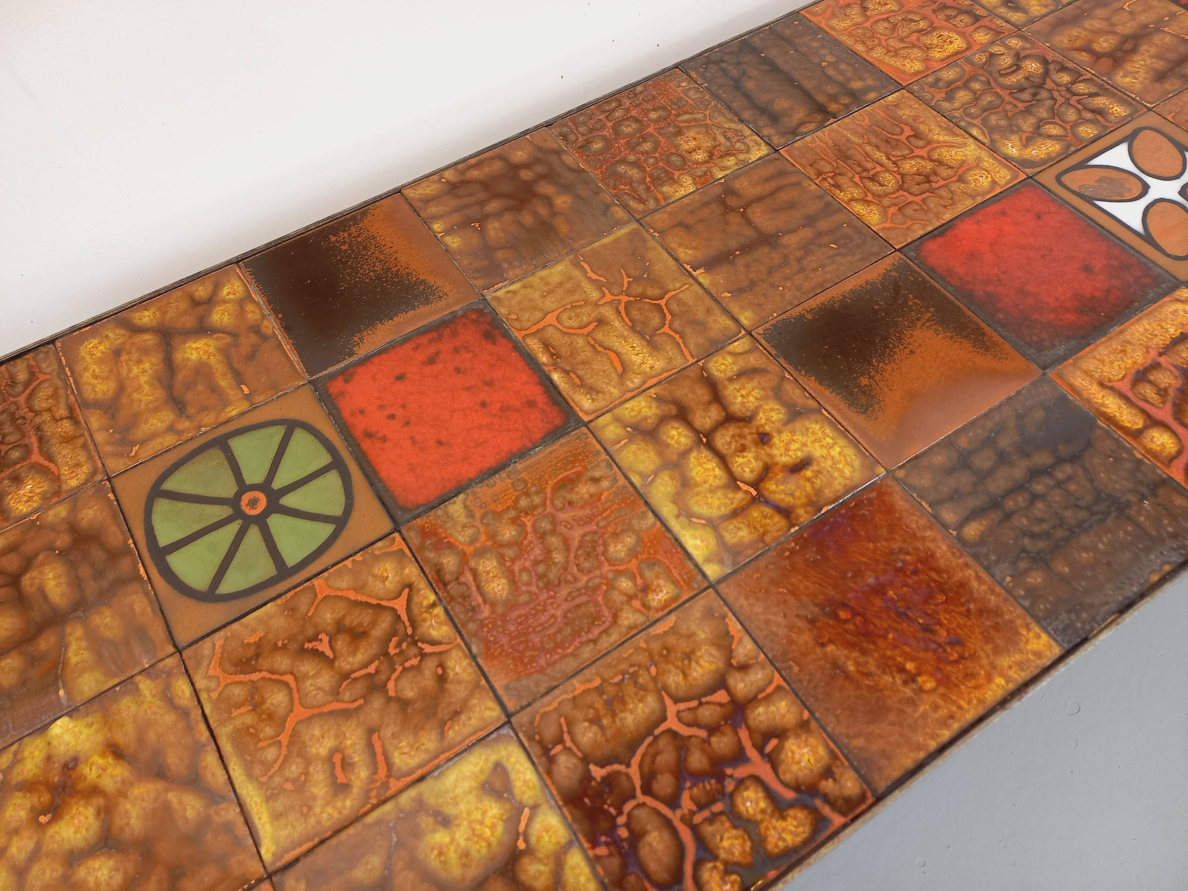 Vintage rectangular coffee table by Roche-Bobois in steel and ceramic.