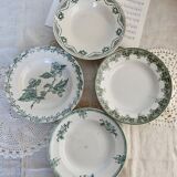 4 assiettes creuses anciennes terre de fer verte dépareillées