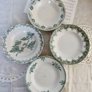 4 mismatched old green ironstone deep plates