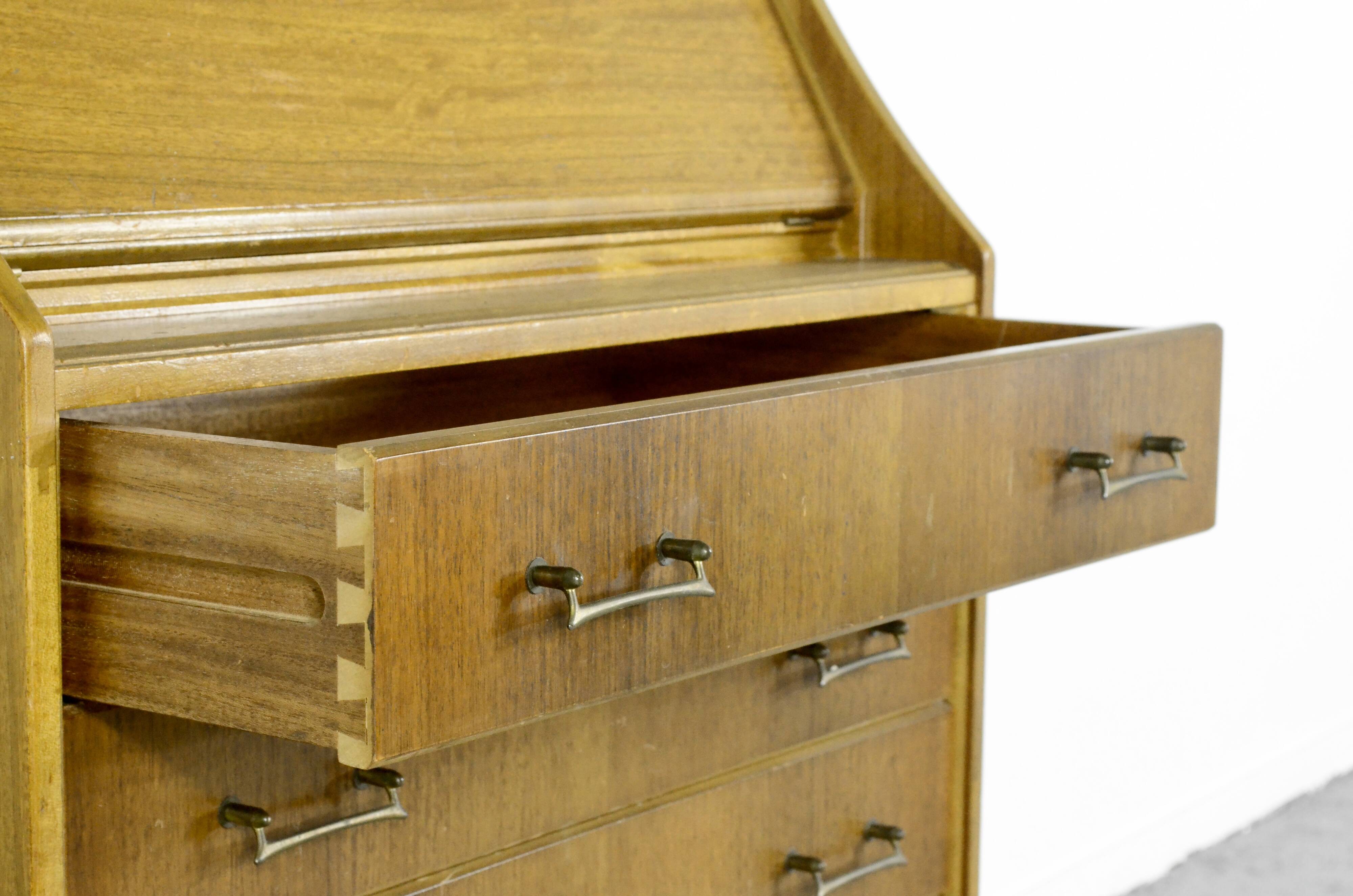 Midcentury Bureau Desk Cabinet In Teak Vintage Modern Danish Style