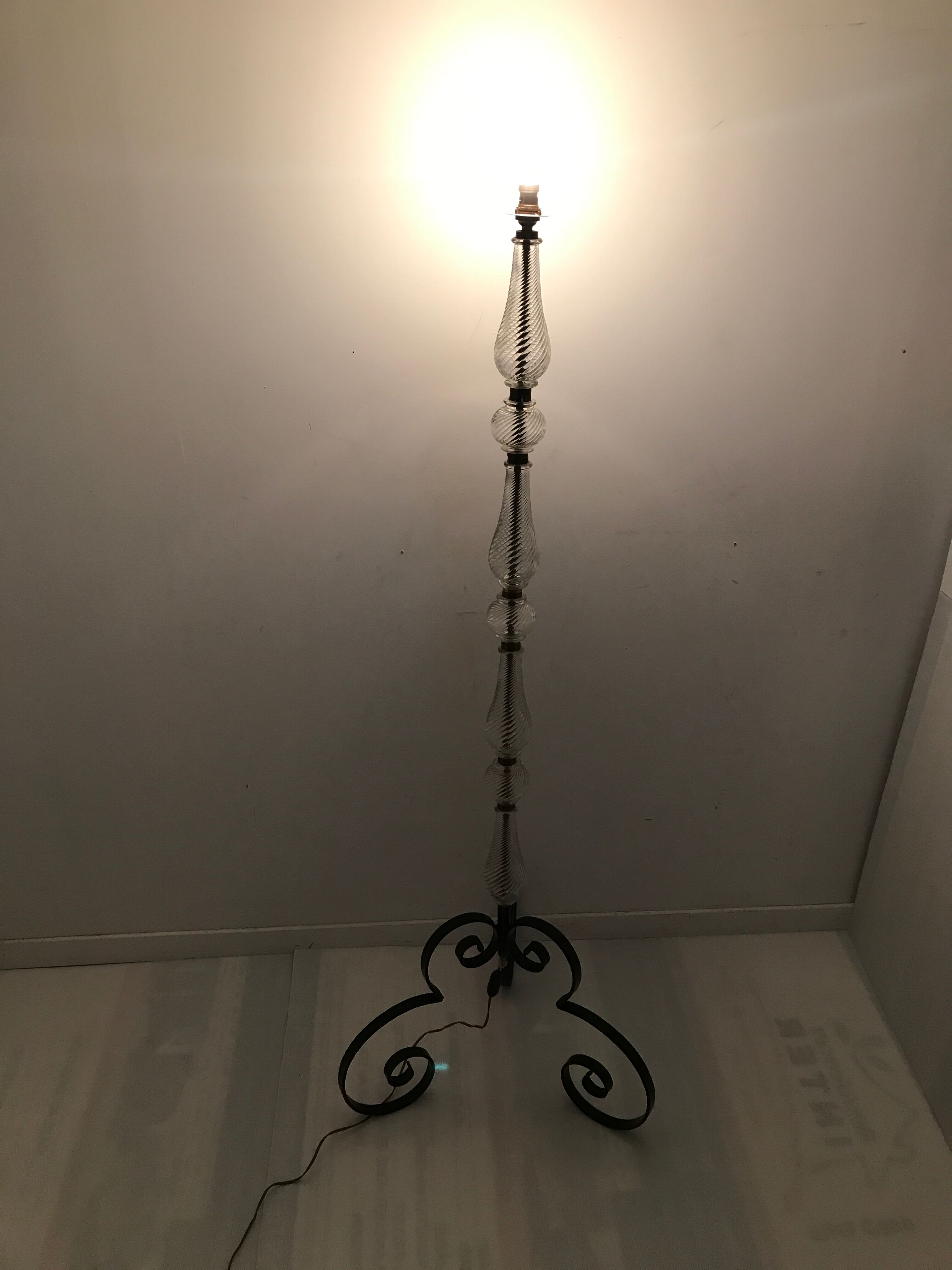 Glass lamp foot and wrought iron