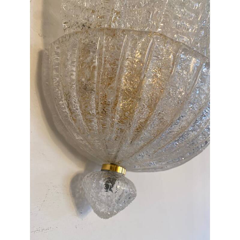 Set of Two Transparent Graniglia “Leaf” Murano Glass Wall Sconces