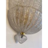 Set of Two Transparent Graniglia “Leaf” Murano Glass Wall Sconces