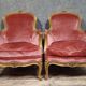 Pair of cabriolet armchairs in Louis XV style – Carved wood – Pink velvet –