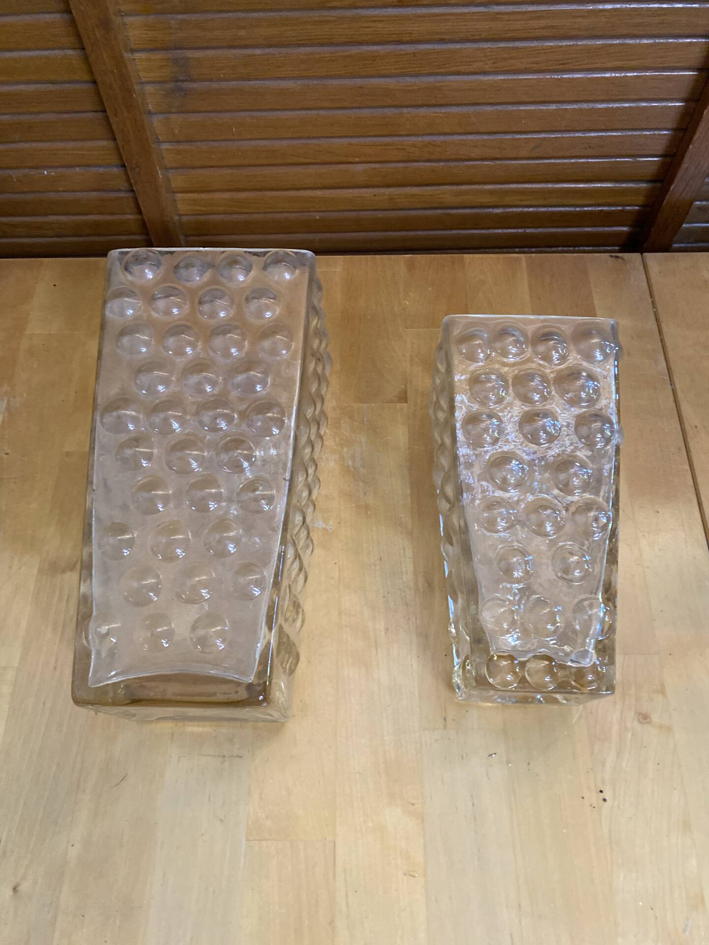 Pair of vintage bubble design moulded glass vases