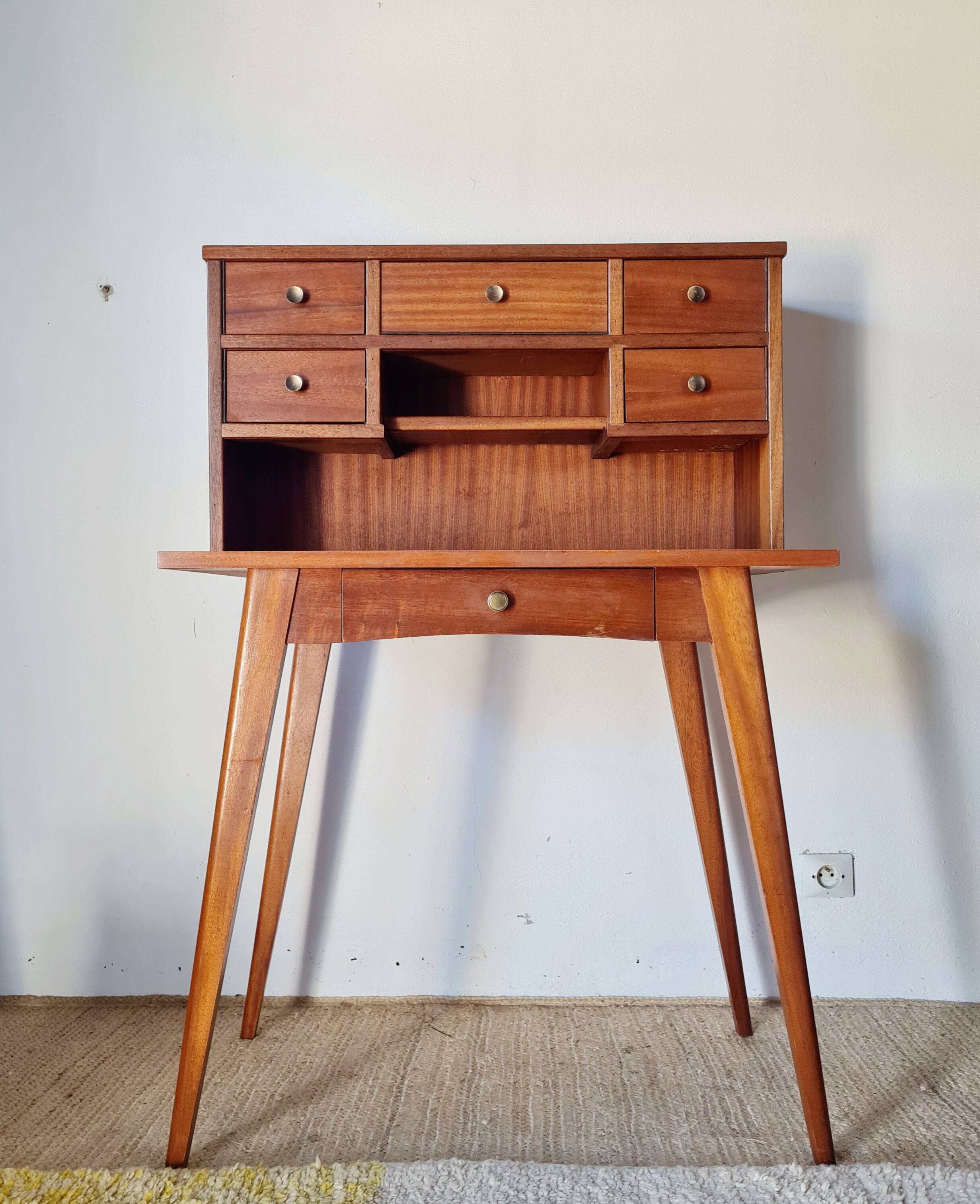 Scandinavian desk with tapered legs, vintage.