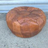 Large round Moroccan leather pouf