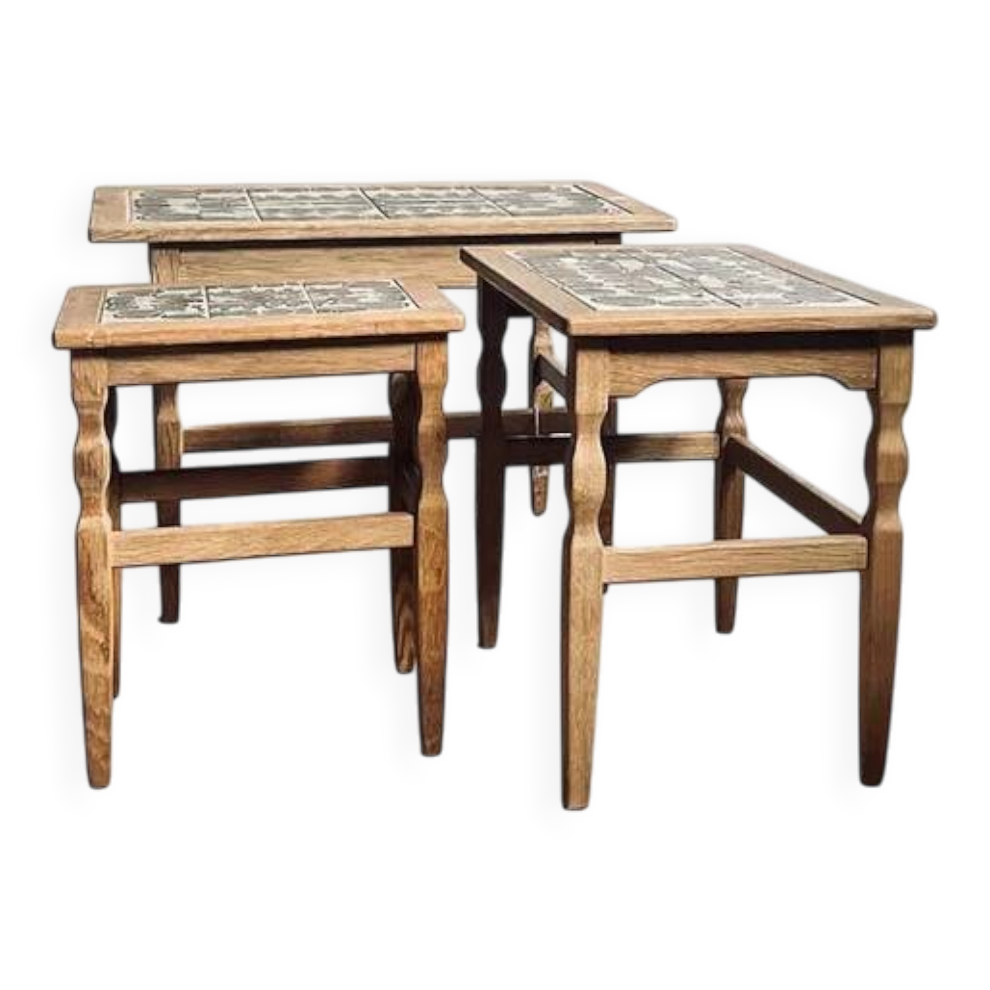 Henning Kjærnulf set of three oak nesting tables for EG Kvalitets, Denmark 1960s