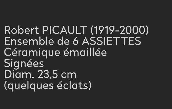 Magnificent service of 6 plates Robert Picault - Vallauris