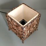 Pair of ethnic table lamps - braided water hyacinth roots, wrought iron, cotton