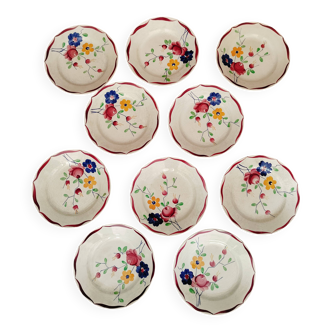 Lot de 10 assiettes plates Gien décor floral