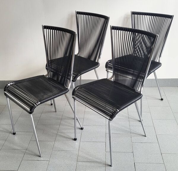 Suite de 4 chaises vintage scoubidou 1960