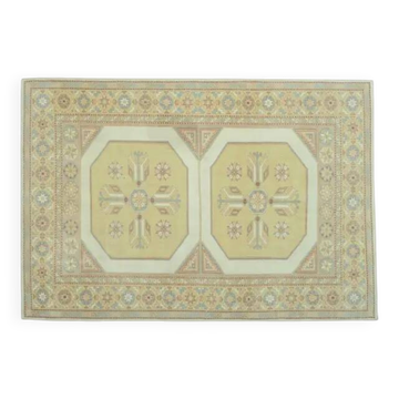 Tapis de zone vintage turc Oushak fait main en laine et coton orange des années 1970 202x303