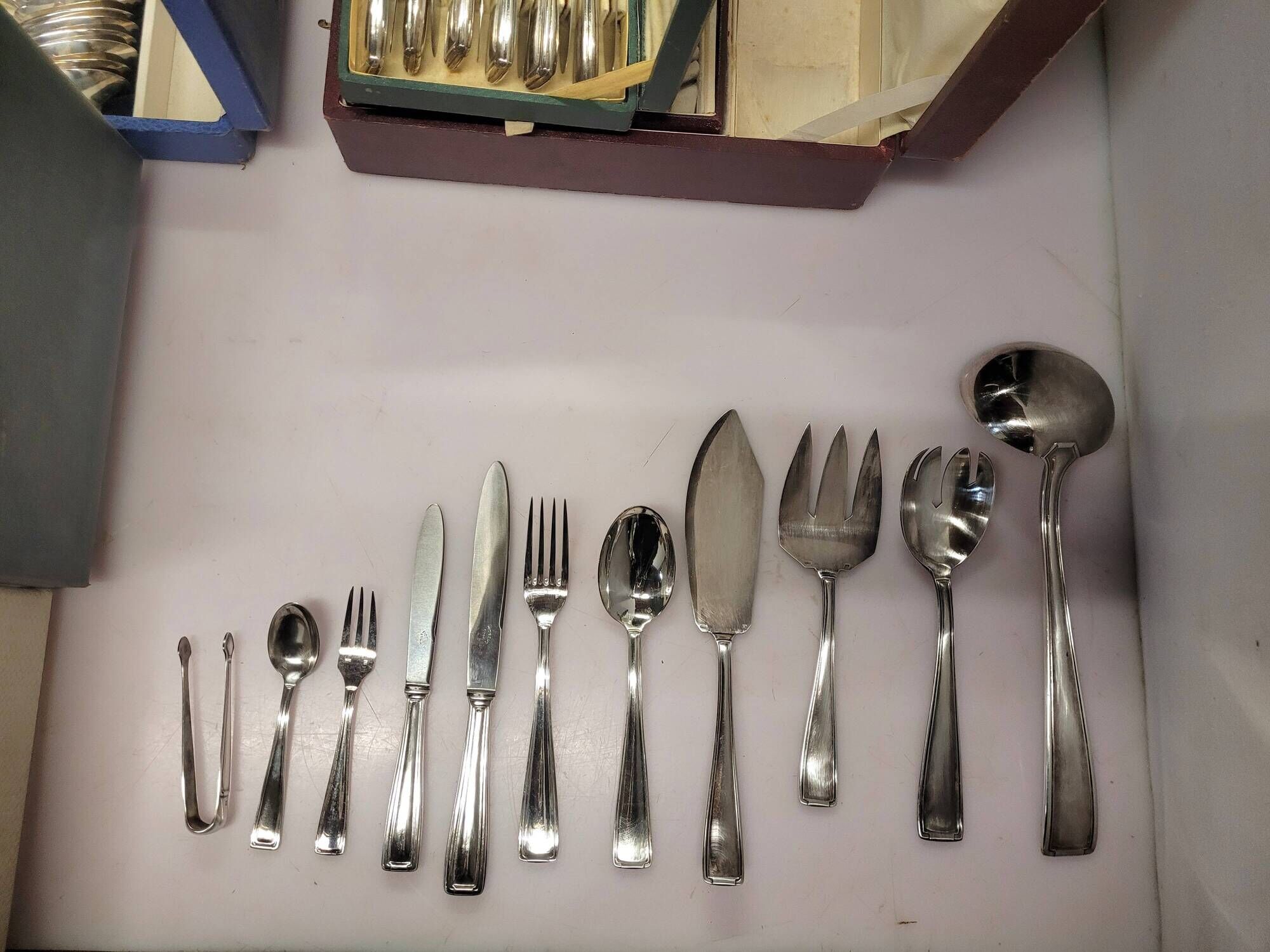 Silver plated cutlery set, Fionnet François, mid-20th century, 149 pieces with boxes