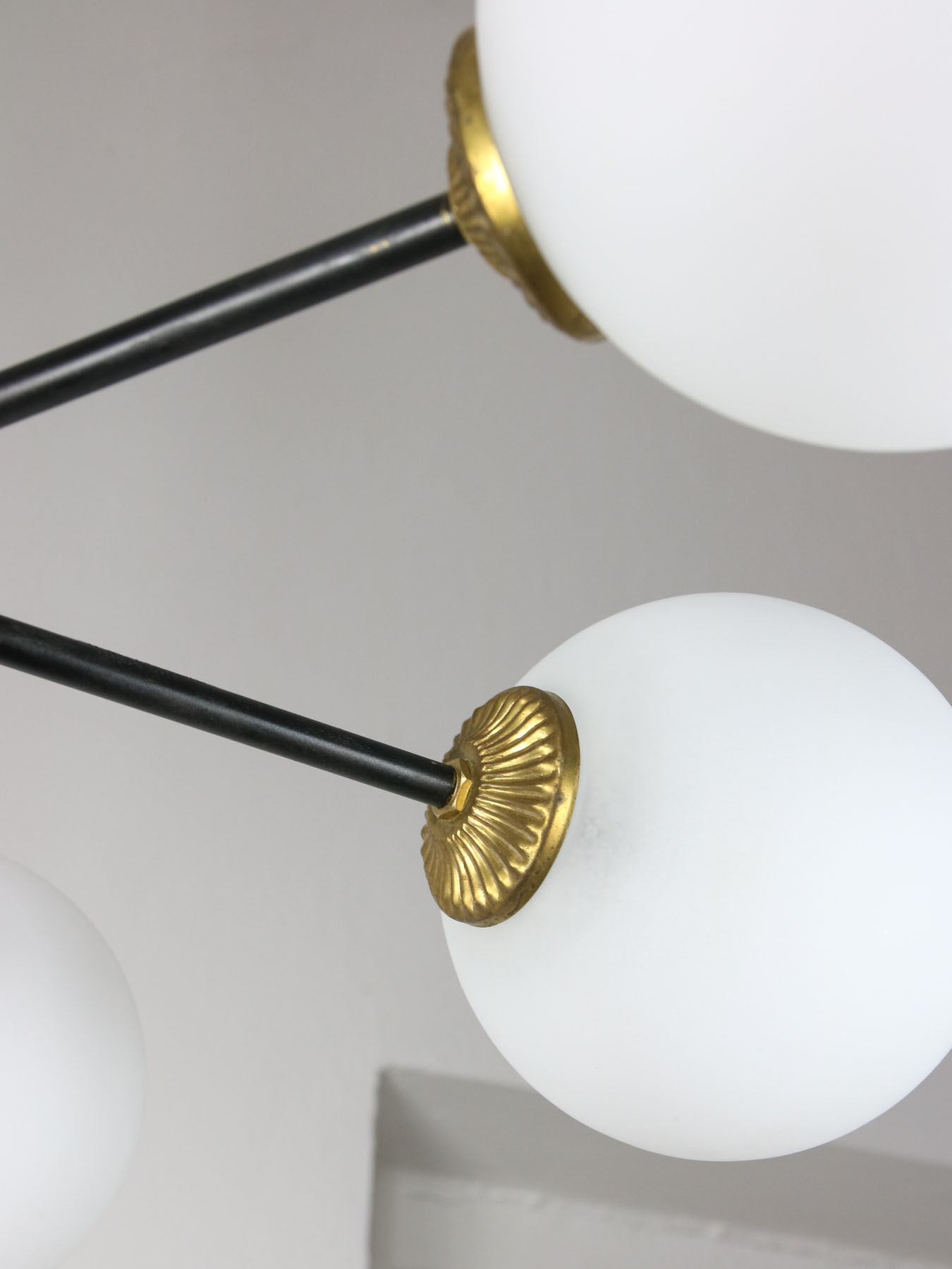 Mid-century sputnik brass and opaline glass chandelier