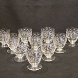 10 old port wine glasses in engraved art deco chiseled crystal