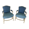 Pair of painted wooden Provençal style armchairs and fabric
