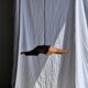 Large wavy flat leaf suspension in teak with flower stripes D:50