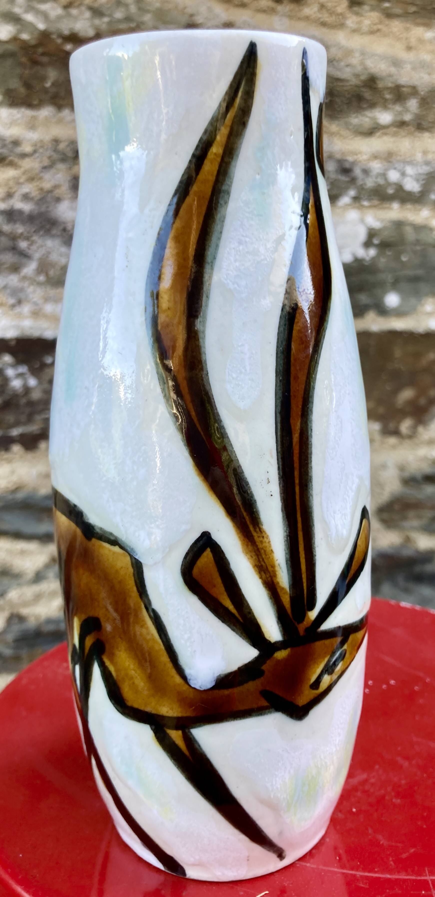 Vase céramique décor de faon signé Jacques Marie pièce unique